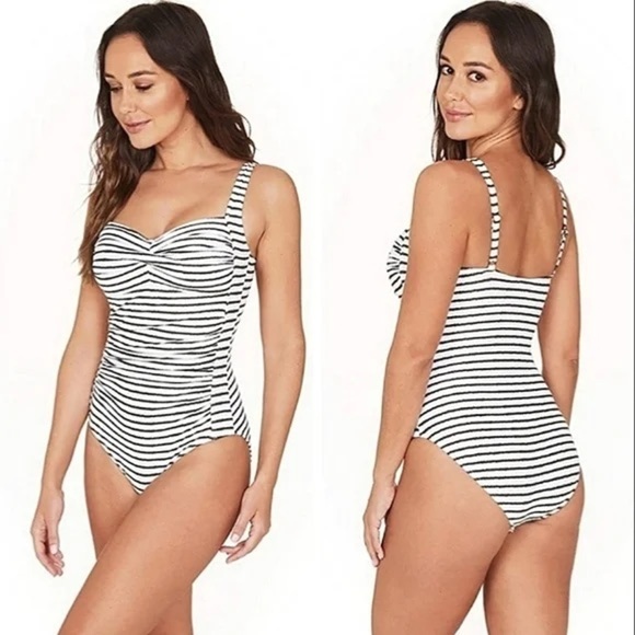 Bond Eye Australia Swimsuit D/DD Cup One Piece Black White Striped Size 6 US - Picture 1 of 11